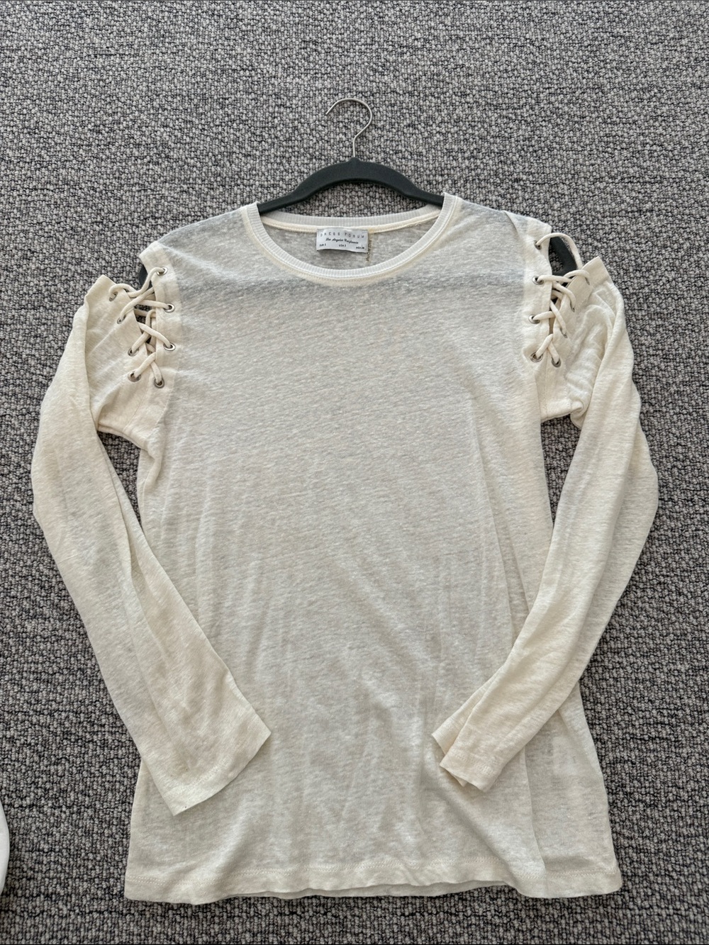 Lace-Up Shoulder Long Sleeve Top - Cream